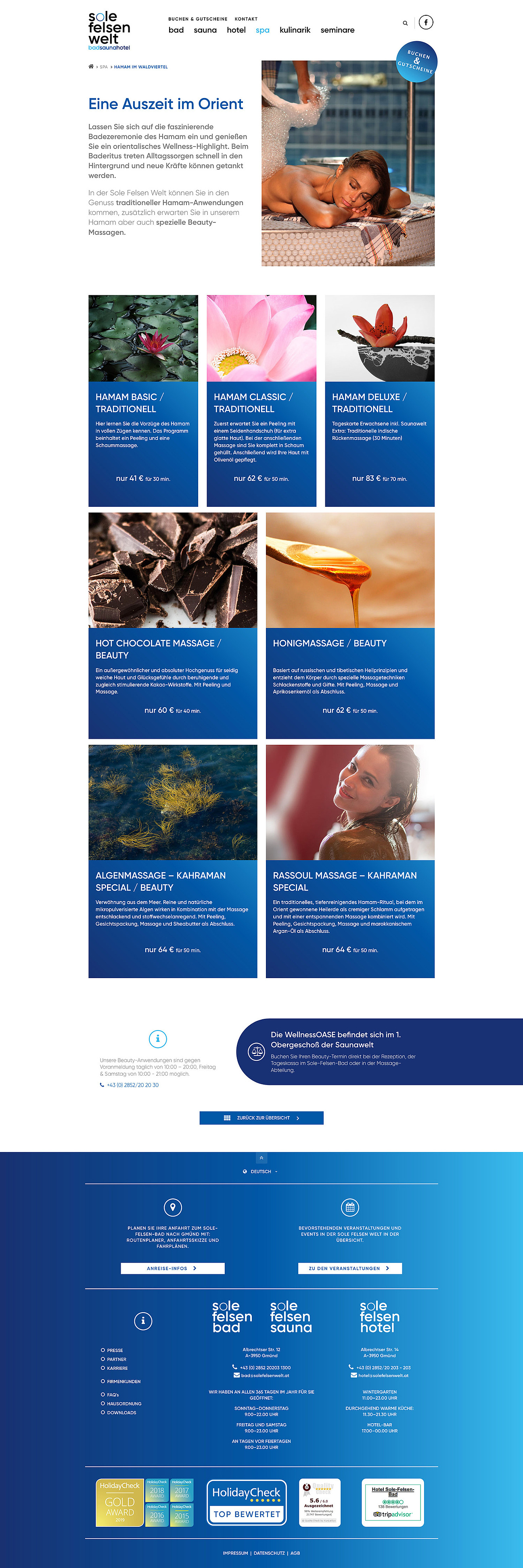 Screenshot: Sole Felsenwelt - Übersicht Angebote