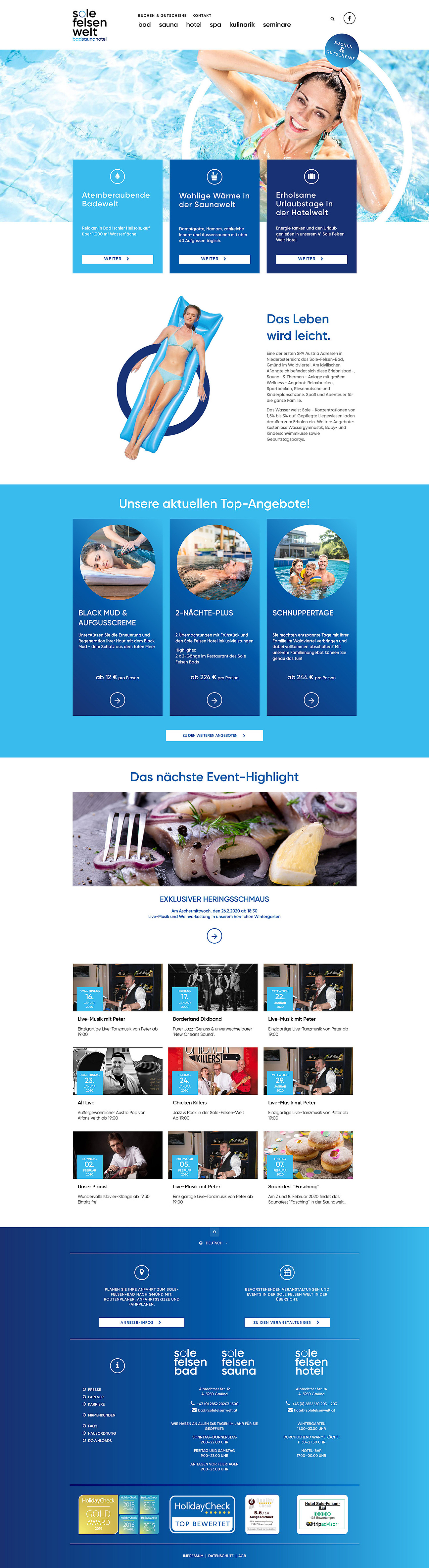 Screenshot: Sole Felsenwelt - Startseite